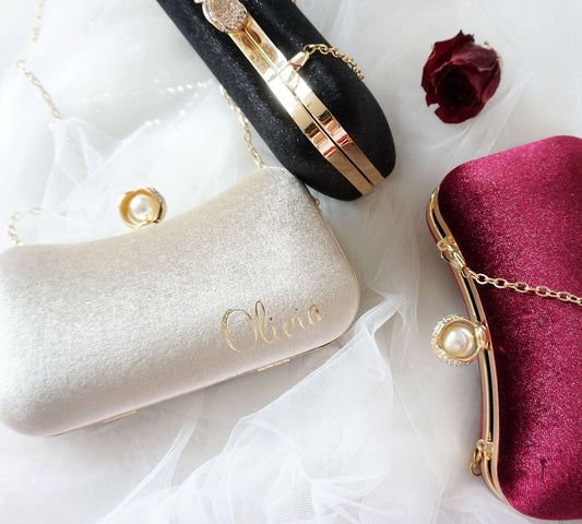 Double-Strap Velvet Clutch, Personalized Shoulder Bag, Christmas & Holiday Gift, Removable Gold-Plated Chain Evening Clutch, Wedding Bag - Bedrott